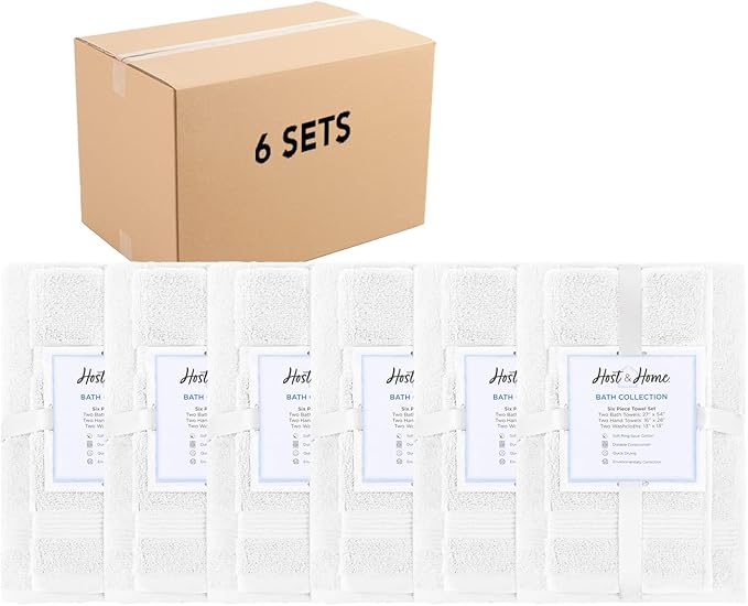Arkwright Bath Towels Set of 6 - (Case of 36) Super Soft 100% Cotton, 600 GSM Quick Dry & Absorbent, Luxury Bathroom Essentials with 12 Shower Towels, 12 Hand Towels and 12 Washcloths, Dove White