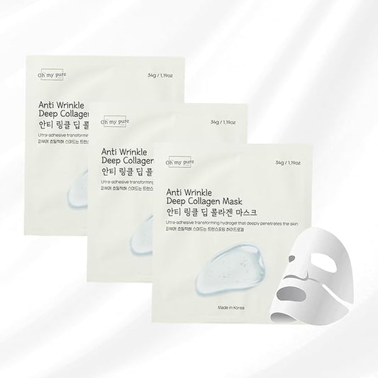 AntiWrinkle Deep Collagen Hydrogel Korean Face Mask 3 EA, Ultimate Hydration, Glowing Skin, Made in Korea