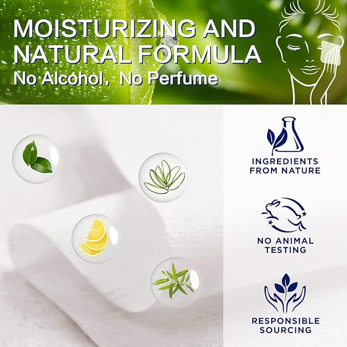 100ct Facial Cleansing Wipes Gentle Makeup Remover, Elegant Individually Wrapped, Essence Oil & Alcohol Free, Ideal Portable Size for Salon Party Vacation