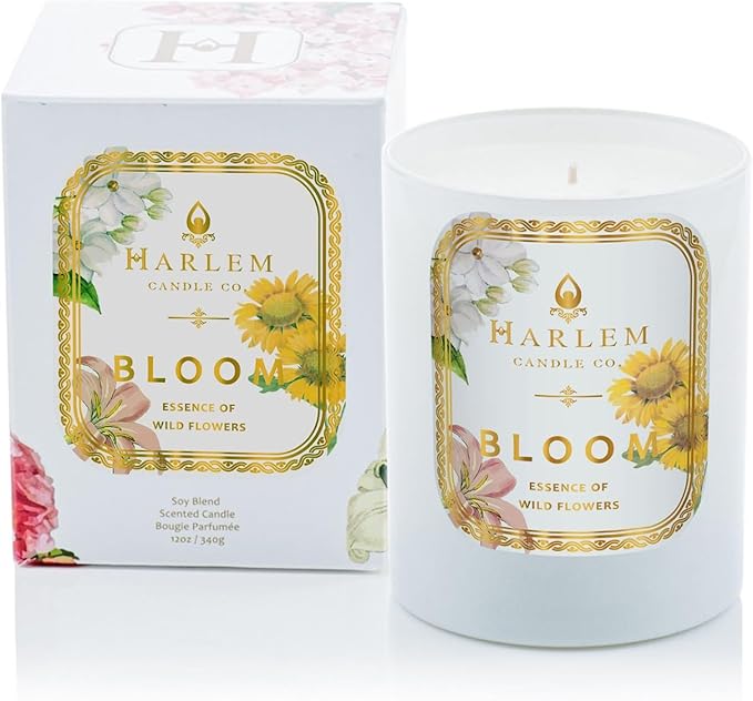 HARLEM CANDLE CO. - Bloom - Luxury Scented Soy Candle, 11 oz - 80-Hour Burn Time | Freesia, Orange Flower, Waterlily, White Rose, Jasmine Violet Leaf | Scented Candles for Home