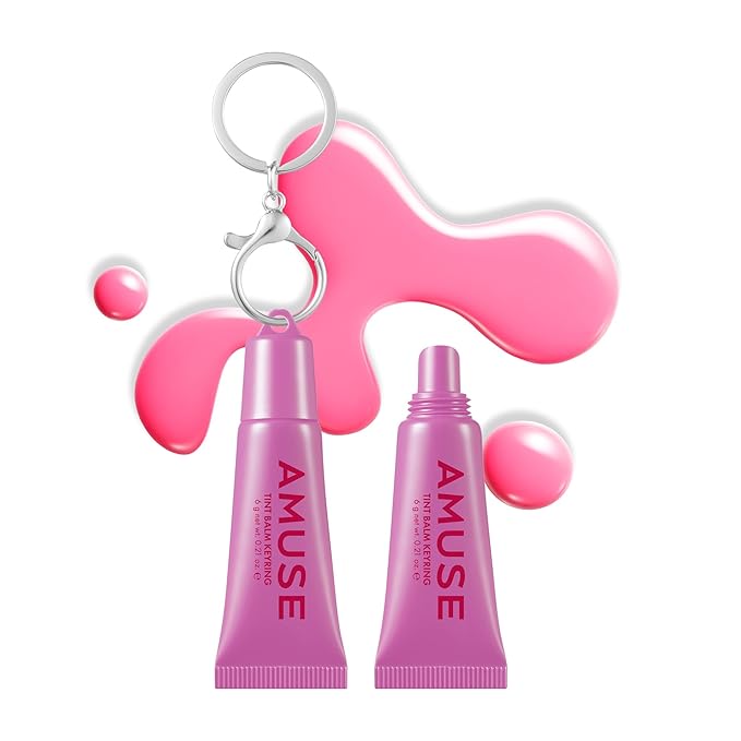 Amuse SEOUL Care Tint Lip Balm Keyring (02 Happy Girl) | Hydrating Lip Balm + Keychain, Rice Extract & Multi-Peptide Complex, Clear Glossy Finish | 0.21 oz