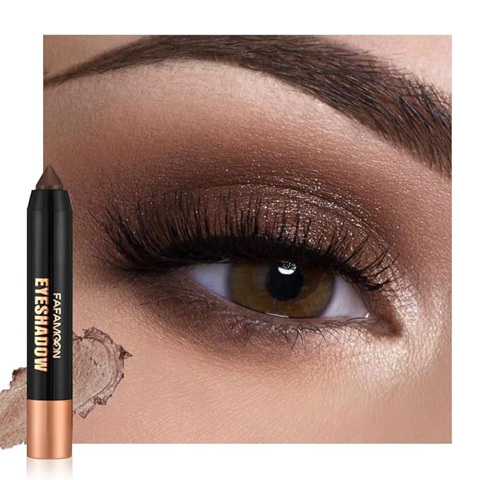 Monochrome Cream Glitter-Shimmer Eye Shadow Stick Palette makeup | 2-in-1 Eyeshadow & Eyeliner Pencil For Mature Women | Waterproof, Vegan & Cruelty-Free | Sombras Para Ojos | 06 Shimmer Dark Brown