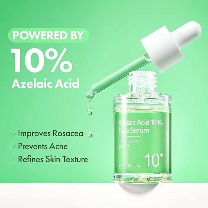 TOSOWOONG Azelaic Acid 10% Face Serum, Rosacea care, Redness Soothing and Blemish, Centella Asiatica for Acne-prone, Niacinamide, Hyaluronic Acid, Korean Skincare, Natural Color, 33 ml / 1.11 fl. oz.