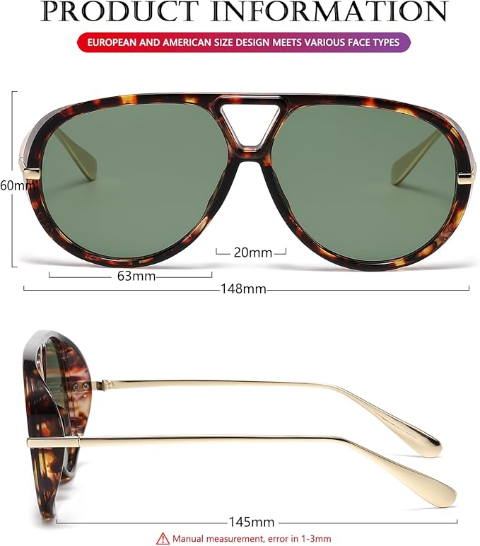 AIEYEZO Oversized Aviator Sunglasses Women Men Fashion Retro Big Frame Sun Glasses Designer Ladies Shades