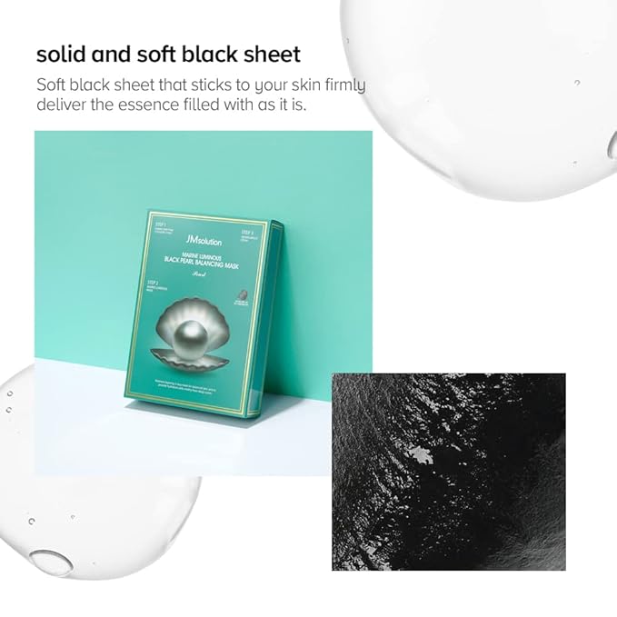 JMsolution Marine Luminous Pearl Deep Moisture 3 Step Skin Care Face Mask - Korean Skincare Facial Mask - boosting Brightening Moisturizing-10 Sheets for Dry Skin (Black Pearl)