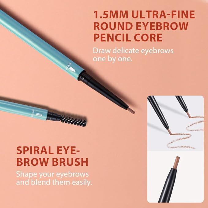 Light Brown Eyebrow Pencils for Women,with Spoolie Brush,Eyebrow Pencil Soft Textured,Waterproof Sweat-proof for Fills in Sparse Areas and Gaps Create a Natural Eye Brow,Vegan & Cruelty-Free
