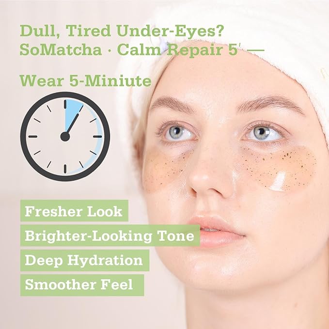 SoMatcha Calm Repair 5′ Hydrogel Under-Eye Patches, 28 Pairs — 5-Minute Soothing, Antioxidant Support & Deep Hydration — Ophthalmologist Tested