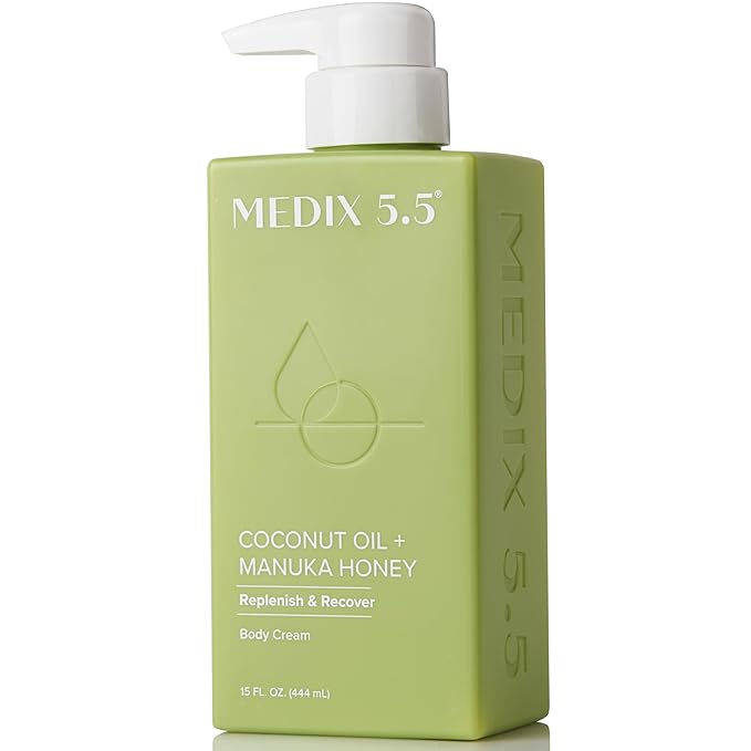 Medix 5.5 Men & Women Coconut Body Lotion + Manuka Honey Cream | Natural Coconut Oil Lotion | Moisturizer Cream Body Butter Skin Care Balm | Stretch Marks, Cellulite, & Dry Skin |15 Fl Oz