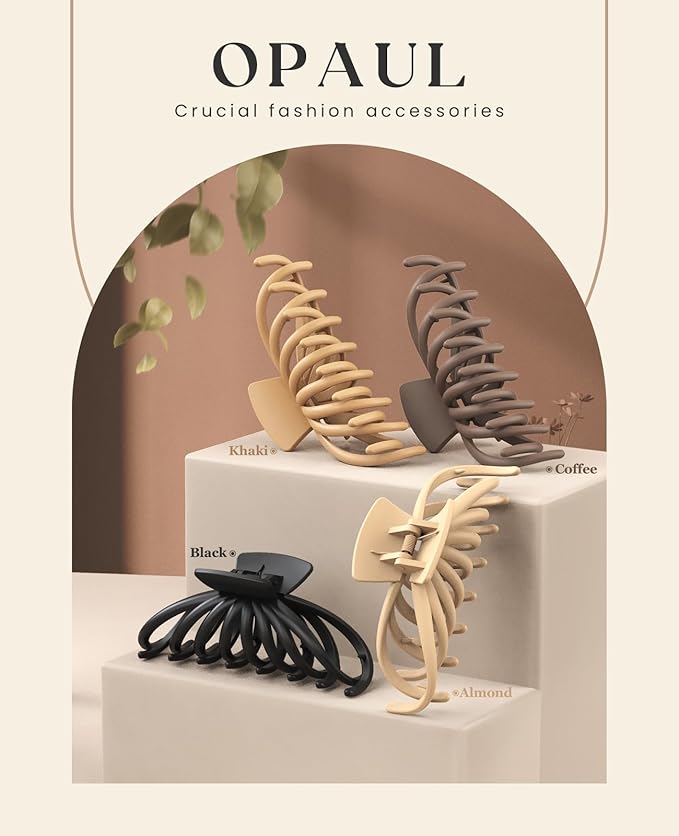 OPAUL Hair Clips for Thick Hair, 4 Pack - Extra Large Hair Claw Clips for Women, 4.75" Hair Accessories for Women Girls Gifts, Neutral 4 Colors: Blonde, Caramel, Chestnut, Black