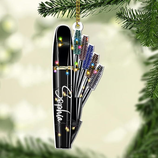 Personalized Name Mascara Christmas Shape Acrylic Flat Ornament, Makeup Mascara Ornament, Girl Makeup Artist Christmas Ornament Makeup Stylist Ornament 105