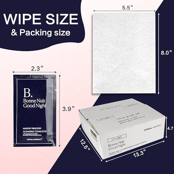 100ct Facial Cleansing Wipes Gentle Makeup Remover, Elegant Individually Wrapped, Essence Oil & Alcohol Free, Ideal Portable Size for Salon Party Vacation
