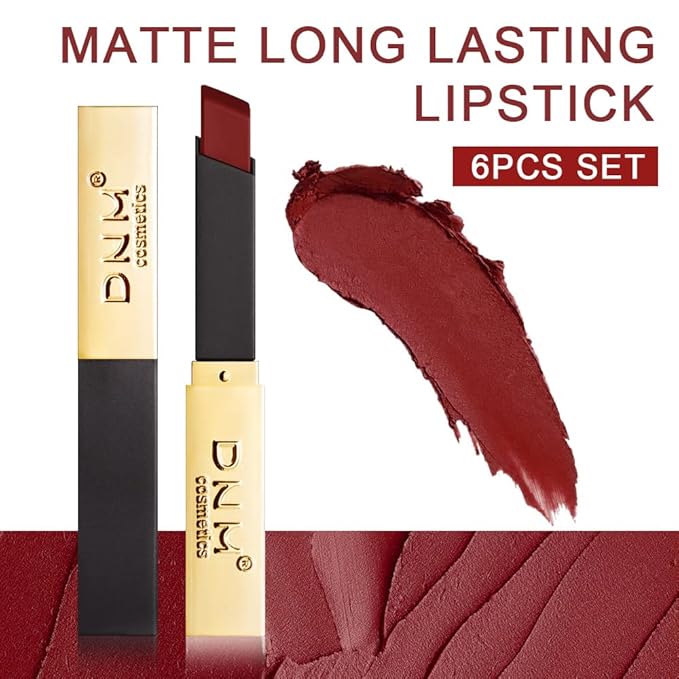 evpct 6Pcs Dark Ruby Red Mauve Plum Purple Nude Beige Matte 24 Hour Lipstick Set for Women Waterproof Long Lasting 24 Hours Lipstick
