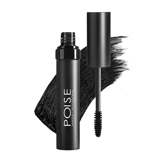POISE Makeup HD Mascara Water-Resistant Formula | Extended Volume Fullness and Lash Definition Humidity and Smudge-Proof Eye Lashes Mascara, Black