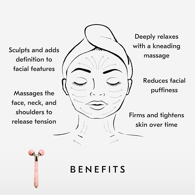 Mount Lai Rose Quartz Tension Melting Facial Massager for Face & Neck – Face Roller to Relieve Tension, Soothe Stress, Improve Circulation & Enhance Skin Radiance