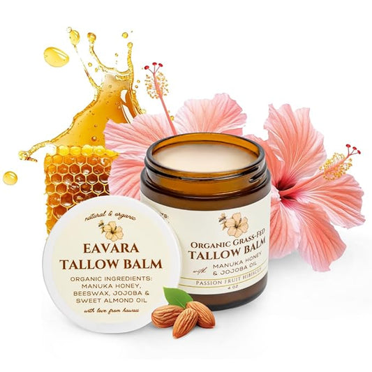 Beef Tallow for Face, Moisturizer with Manuka Honey & Pure Essential Oils, Organic Face & Body Balm, Natural Skincare with Jojoba, Sweet Almond, Tamanu & Baobab Oils, Made in USA, 4oz