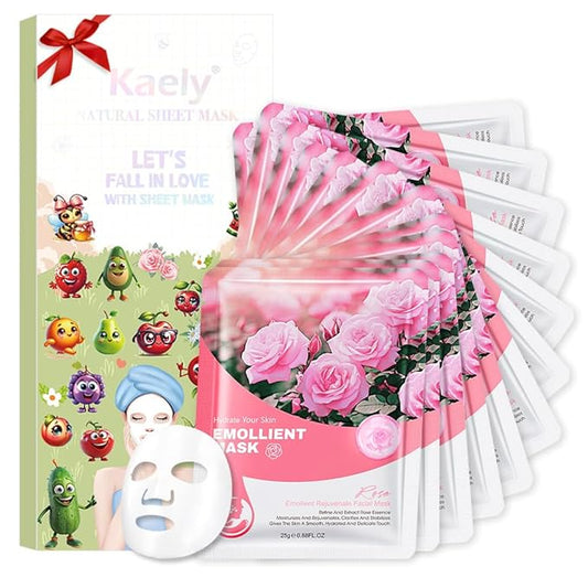 Kaely 12 Pack Rose Face Masks for Kids, Kids Face Mask Spa Day Kit Supplies, Spa Party Favors for Teens Girls Night, Sheet Facial Mask Skincare Gifts Set, Hydrating Soothe for All Skin Types, 03