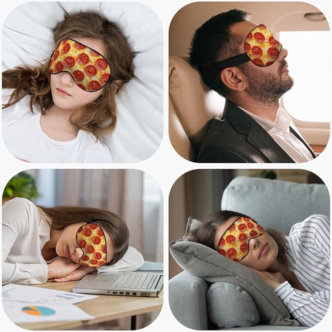Silk Cheese Pizza Sleep Mask with Adjustable Strap for Travel, Office, Gift