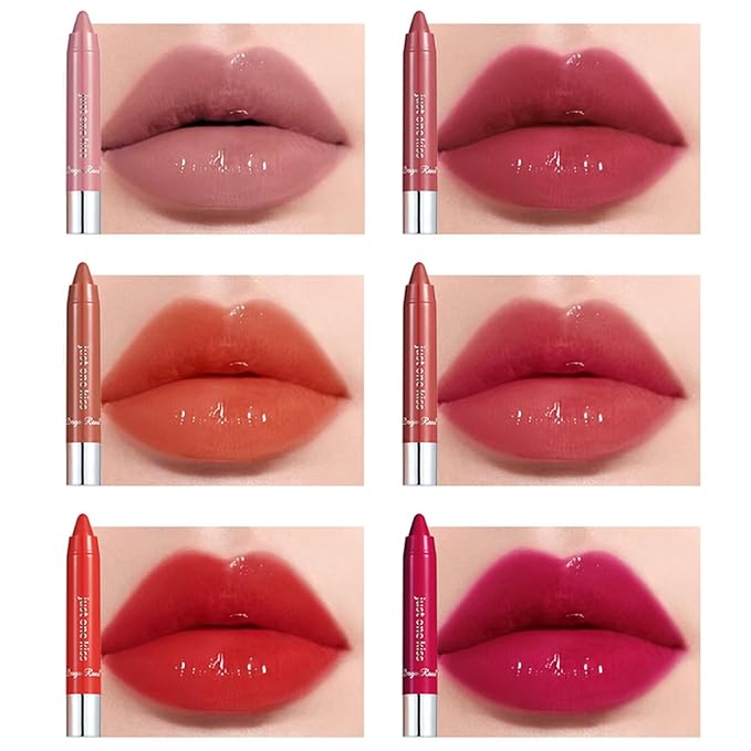 BONNIE CHOICE 6Pcs Moisturizing Gloosy Nude Lipstick Set, Waterproof Long Lasting Non-Stick Cup 24 Hour Nude Mauve Red Lip Crayon Pencil Makeup Lip Liner Pen Set for Women Gifts (Lip Crayon B)