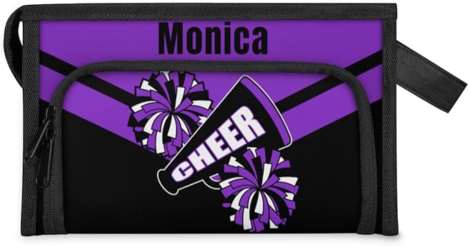 Custom-Makeup-Bag Personalized Travel Toiletry Bag Text Customized Cheer Makeup Bags Cosmetic Bags for Women With Divider & Handle Purple