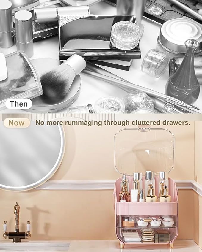 Makeup Organizer, Skincare Holder Bathroom Counter Organizer, Storage Box Cosmetic Display Cases, Teen Girl Gifts Trendy Stuff Make up Organizers for Vanity, Dresser, Countertop (Pink)