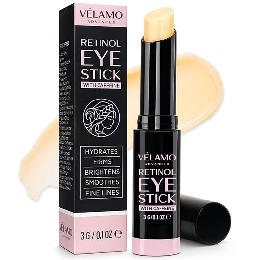 VELAMO ADVANCED Retinol Eye Stick: Retinol Eye Cream for Dark Circles and Puffiness with 1% Bakuchiol and Caffeine - Visibly Reduces Fine Lines Wrinkles Under Eye Bags with Upgraded Formula 0.1 OZ/3g