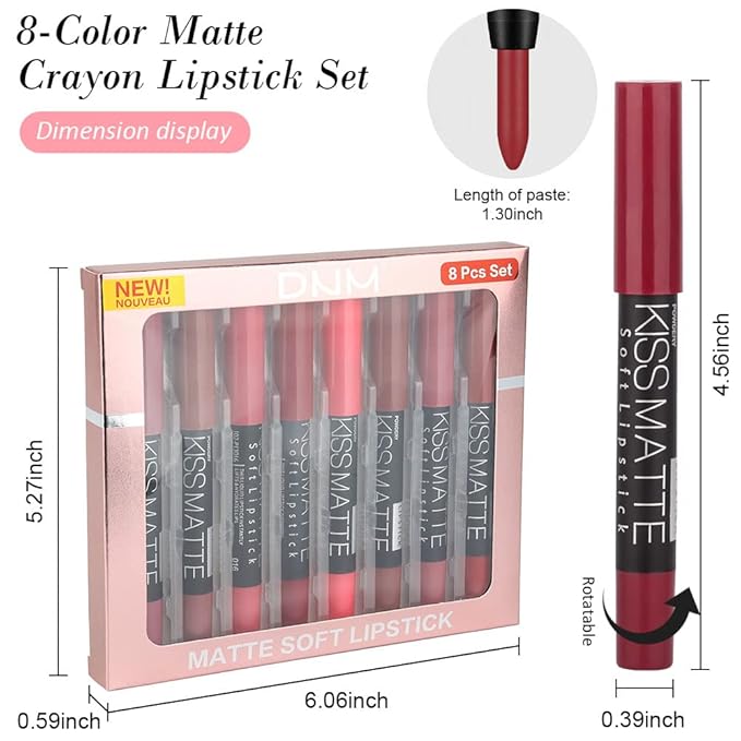 BINGBRUSH 8 Colors Moisture Smooth Longwear Lipstick Pack Set, Matte Color Stick Ultimate Lip Crayon for Makeup Collection - Nourishing Waterproof Velvet Lipgloss Lip Stain (set07)