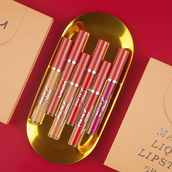 evpct 6Pcs Matte Liquid Lipstick Set Lip Stain Makeup Kit 24 Hour Long Lasting Waterproof Dark Red Stay on Matte Matt Lipsticks Set for Women Matt Liquid Lippies labiales matte larga duracion 24 C-02