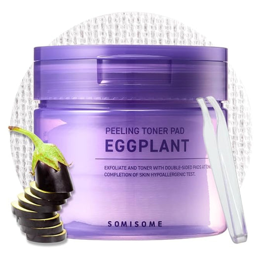 Eggplant Peeling Toner Pads – Korean Toner Pads Exfoliating, Dual Action for Pore Care & Skin Barrier, Improves Rough and Dull Skin, Removes Dead Skin & Blackheads, Dual Side Cotton, 50 Pad