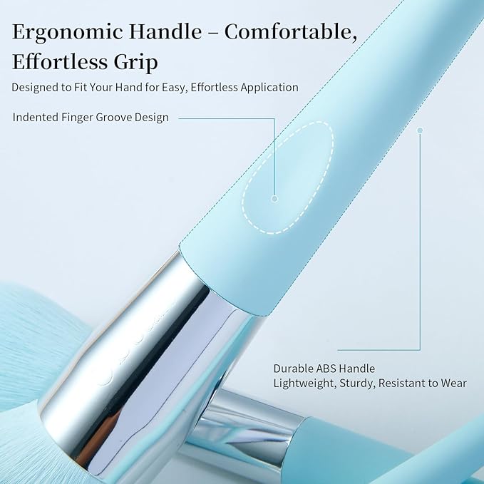 DUcare Makeup Brushes with Holder - 10Pcs Professional Synthetic Make Up Brushes Set for Blush Concealer Foundation Bronzer Powder Eyebrow Contour Eyeshadow Blending Makeup Brush Set, Ice Lake Blue