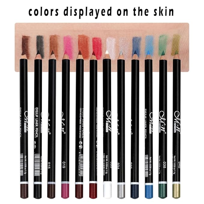 Eye Liner Pencil Set - 12 Assorted Colors Natural Matte Long Lasting Hypoallergenic Eyeliners Eye Makeup Soft Crayon Pencils (Black Gray Brown Plum Purple Lavender Pink etc)