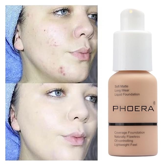 PHOERA Foundation,Natural Moisturizing Highlighting Matte Oil Control Flawless Concealer Makeup,Full Coverage Foundation (105 Sand)