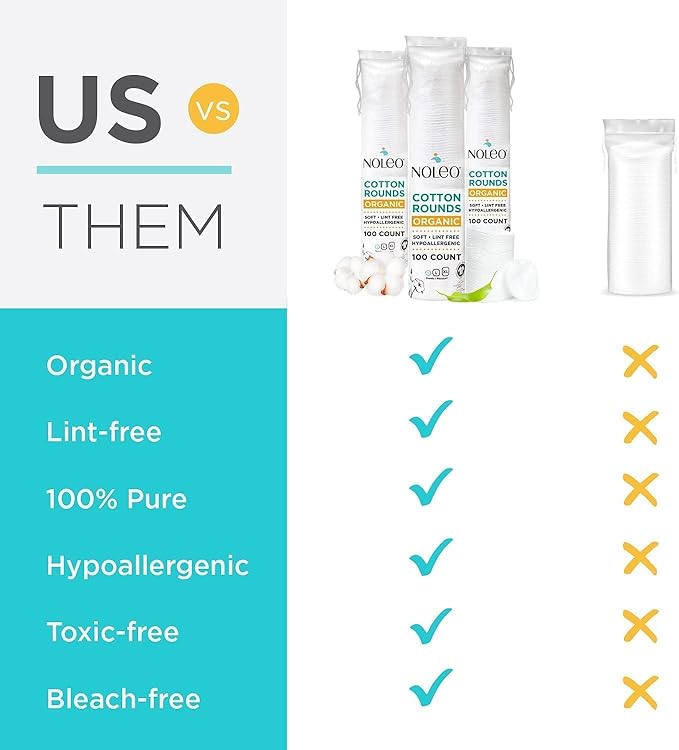 NOLEO Organic Cotton Rounds, Small 2″ Pressed & Lint-Free, Biodegradable & Compostable, 100-Count – Makeup Remover & Skincare Pads