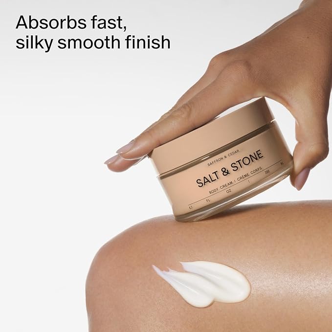 Salt & Stone Body Cream – Saffron & Cedar | Hydrating Formula with Seaweed Extracts, Spirulina & Squalane | Deep Hydration, Skin Barrier Support & Healthy Glow | for all Skin Types (6.7 fl oz)