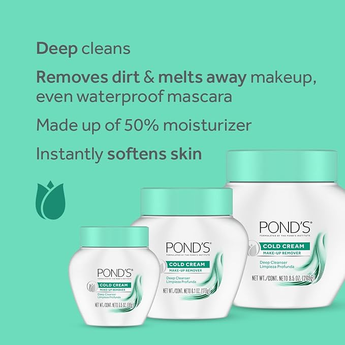 POND'S Cold Face Cream, Skin Care Facial Cleanser for All Skin Types, Deep Moisturizing Face Wash & Makeup Remover, 9.5 oz, 3 Pack