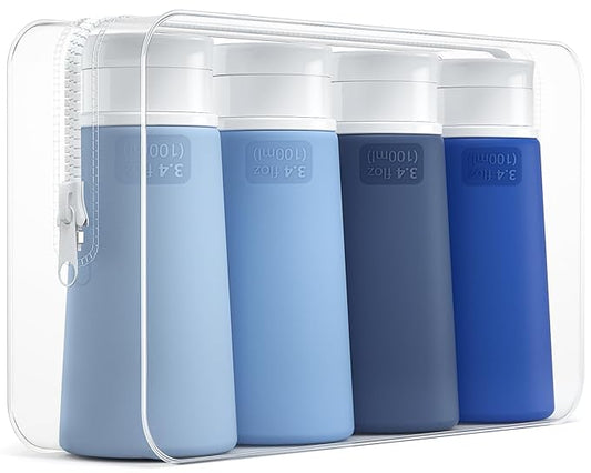 Valourgo Travel Bottles for Toiletries, Tsa Approved 3.4oz Portable Travel Bottles, BPA Free Leak Proof Travel Tubes Refillable Travel Accessories, Travel Accessories with Clear Toiletry Bag, Blue