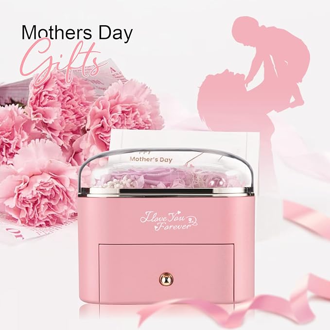 Preserved Real Pink Rose with Angle Wings Necklace, Forever Flowers Gifts for Mom Grandma Wife Girlfriend at Christmas Valentines, Anniversary Birthday Gifts for Women, I Love You Gifts for Her