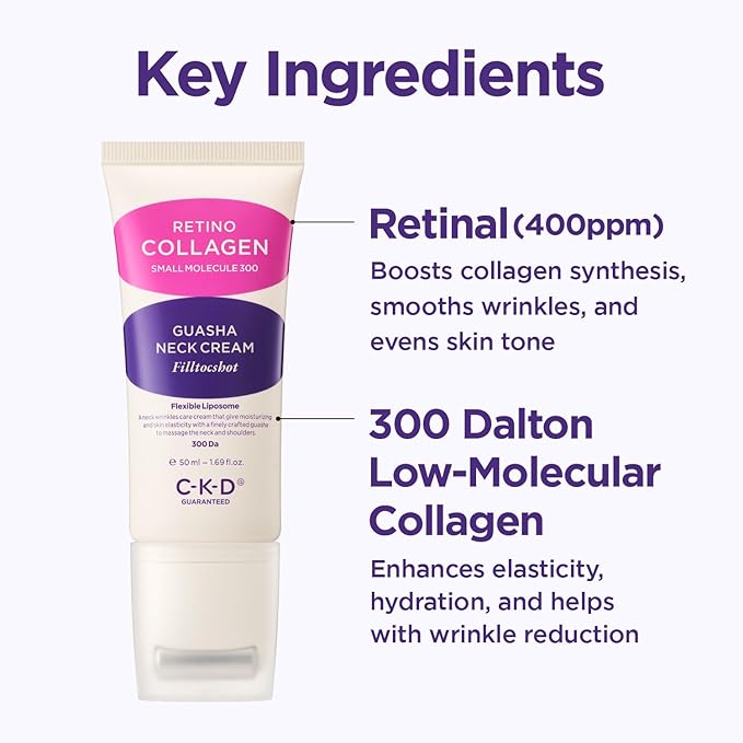 CKD Gua Sha Neck Cream Filltocshot - Advanced Anti-Aging Neck Firming Cream with Massage Roller. Visibly Reduces Wrinkles, Lifts & Tightens Sagging Skin, Boosts Elasticity, Korean Skincare, 1.69 fl oz