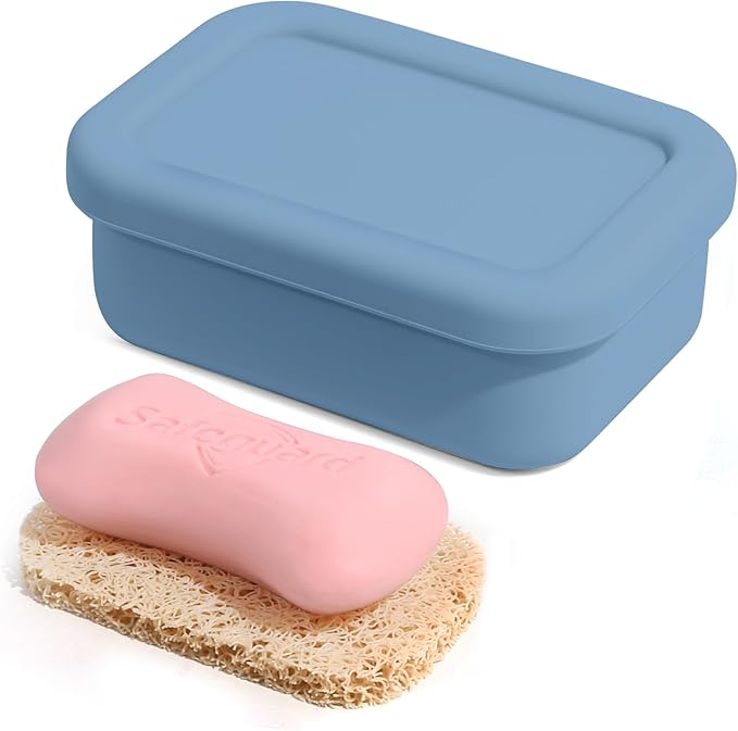 Leak Proof Silicone Travel Soap Case with Draining Layer, Travel Size Toiletry, Portable Soap Container for One Regular Bar Soap Perfectly, Shatter-Proof Soap Holder for Bathroom, Gym (Dark Blue)