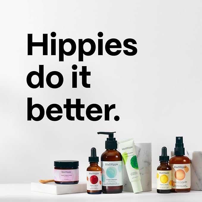 Mad Hippie Travel Essentials – Vitamin C Serum, Triple C Night Cream, Super A Serum + Jelly Cleanser in a 100% Recycled Toiletries Bag, Cruelty-Free