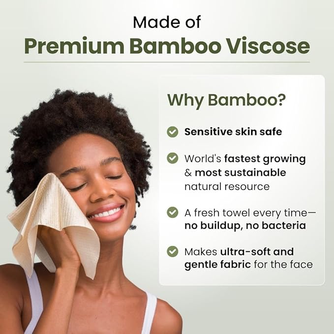 Clean Skin Club Bamboo Viscose Clean Towels XL™, 100% USDA Biobased Face Towel, Disposable Face Towelette, Makeup Remover Dry Wipes, Ultra Soft, 50 Ct, 1 Pack