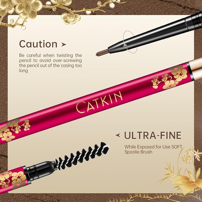 CATKIN Ultra-Fine Automatic Eyebrow Pencil, Smudge-Proof & Waterproof Formula, High-Pigment, Built-in Spoolie Brush, Natural Looking Brows Stay All Day (C04 Grey)