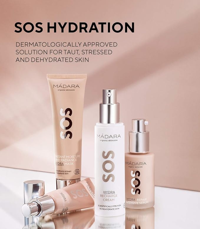 MÁDARA Organic Skincare | SOS Hydra Repair Intensive Face Serum - With Northern Peony, Linseed And Hyaluronic Acid, For Dry, Dehydrated Skin, Dermatologically Tested, Vegan, 1 oz