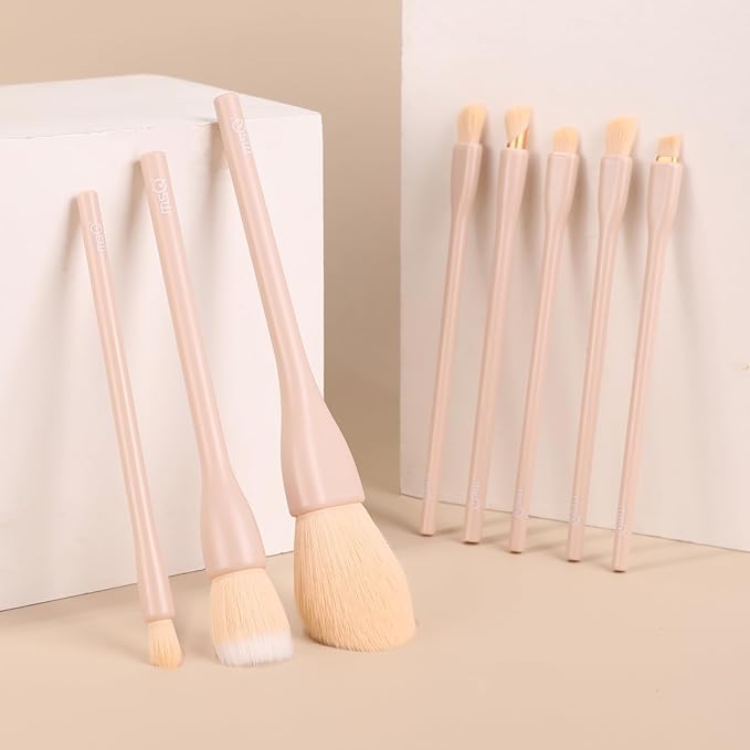 MSQ Make Up Brushes 8Pcs Makeup Brush Set Powder Brush Concealer Blending Brushes Set Stipping Brush Eyeshadow Brushes (Khaki)
