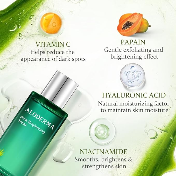 Aloderma Aloe Brightening Face Toner Made with Organic Aloe Vera Juice - Naturally formulated with Hyaluronic Acid & Niacinamide to Refine Skin Tone and Brighten Skin, Alcohol-Free, 4.2oz