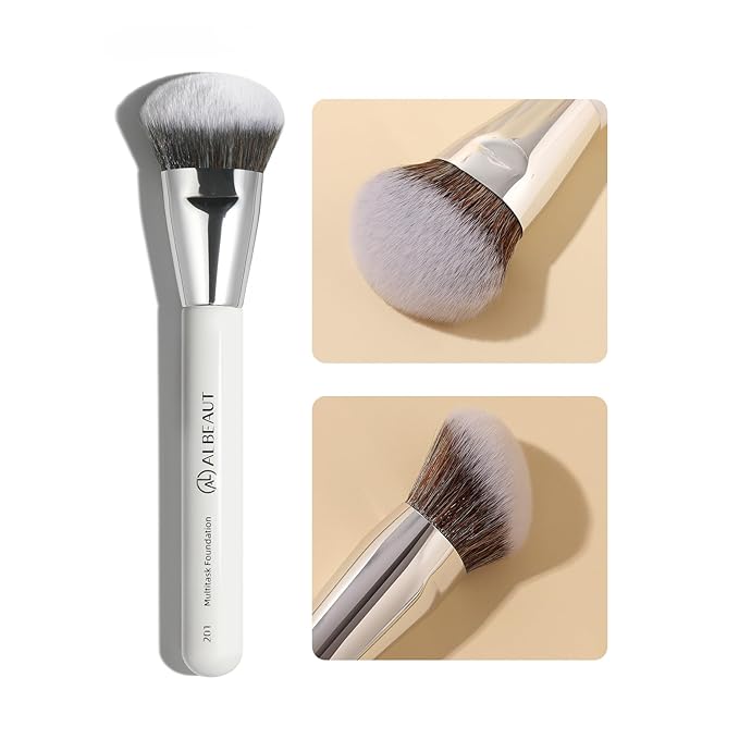 201 Angled Foundation Brush for Flawless Makeup Application Professional Liquid, Cream Powder Foundation Brush with Dense Bristles - Contoured for Precise Blending and Buffing