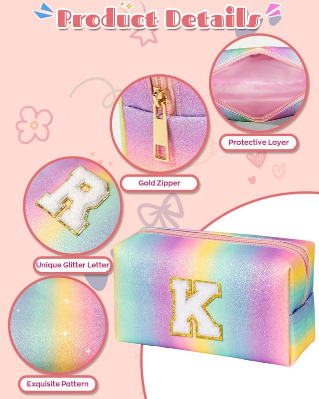 Kindergarten Graduation Gifts, Preppy Makeup Toiletry Bag for Girls Kids, Personalized Gifts for 4 5 6 7 8 9 10 11 12 13 Year Old, Letter Pouch for Overnight, Cute Stuff (Medium)