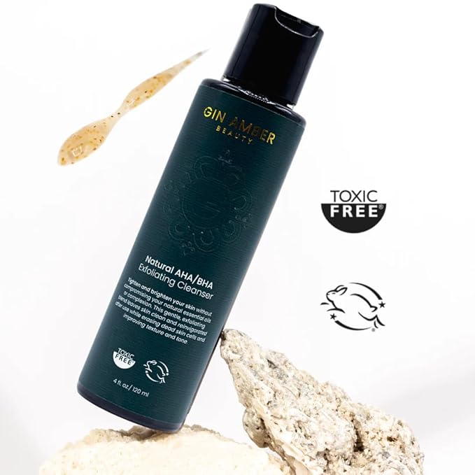 Gin Amber Beauty - Natural AHA/BHA Exfoliating Cleanser | Brightening, Even Texture | For All Skin Types (4 fl oz - 120 ml)