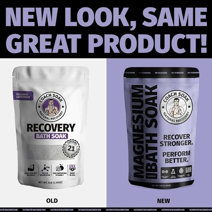 Coach Soak: Recovery Bath Soak - Fast-Absorbing Magnesium Flakes - Bath Salts with 21 Minerals & Essential Oils - Made in the USA with Dead Sea Salt, 3lbs (Calming Lavender)