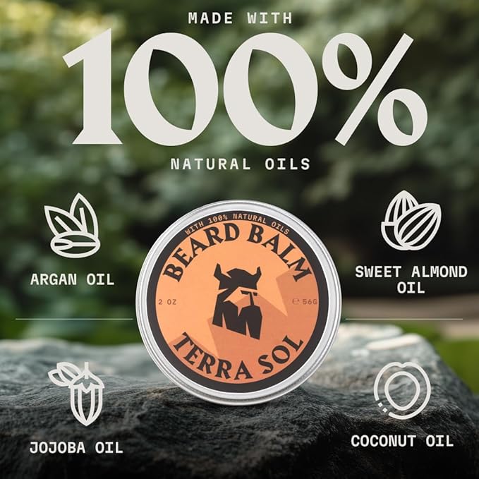 Beard Balm for Men - Leave in Beard Conditioner - Styling Balm Made with Naturally Derived Beard Butter, Argan & Jojoba Oils (2 Ounce (Pack of 1), Terra Sol)