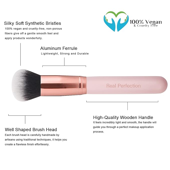 Real Perfection Makeup Brush Set 16 Pcs with 1 Eyebrow Razor Premium Synthetic Foundation Powder Concealers Eyeshadow Blush Makeup Brushes Make up Brushes Kit (Pink)